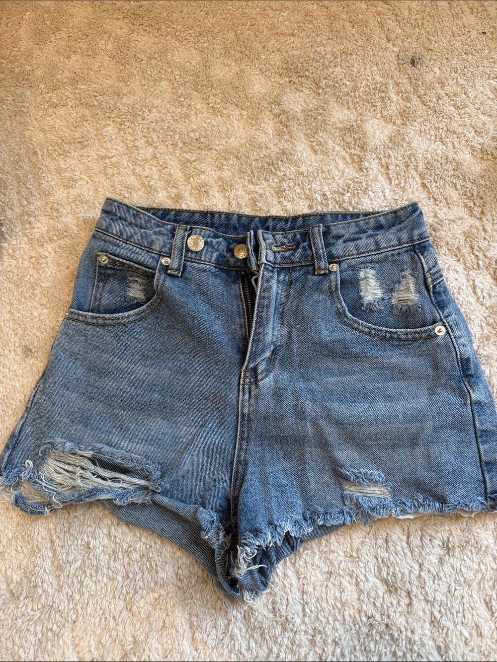 Princess Polly Distressed Blue High-Rise Denim Shorts